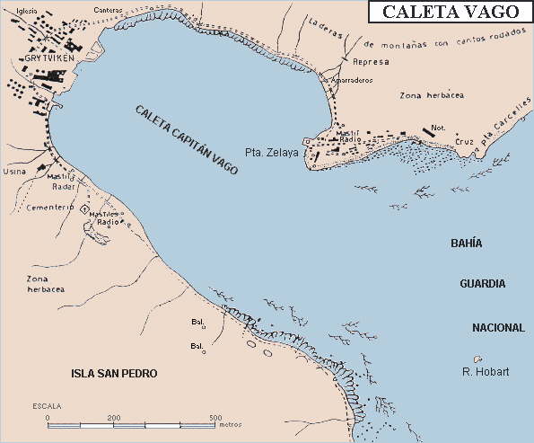 Isla San Pedro: Mapa de la caleta Cap. Vago