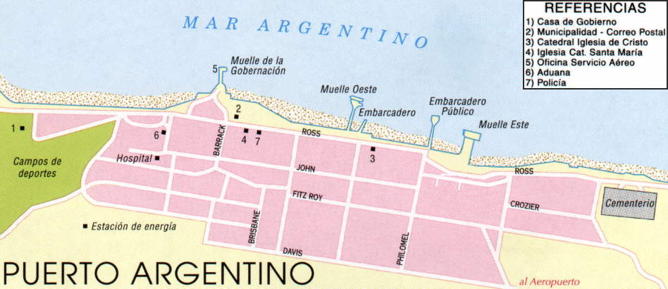 Isla Soledad: Plano de Puerto Argentino, la localidad principal de las Malvinas