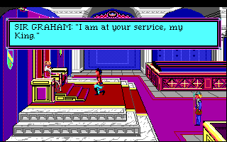 An audience in the graphically enhanced throne room