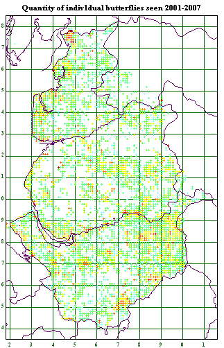 quantity of individual butterflies 2001-2007