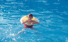 James in the hotel swimming pool