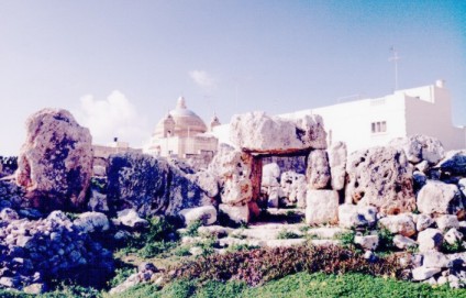 Facade of Western Temple and modern buildings, Mgarr