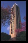 CAMPANILE  A World War II memorial in Lawrence, Kansas.  The KU carillon has 53 bells. The largest weighs nearly 7 tons--a little more than the average adult male elephant. The smallest weighs only 10 pounds. The bells playat regular intervals during the academic year. 