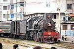 Liujiaxia's special JS number 8223 adourns brass boiler bands, brass China Rail motiff on the tender and a superb enamel China Rail emblem on her chimney cowling. Today unfortunately, she sees the meanial duties of a P50 box car and two hard seat coaches