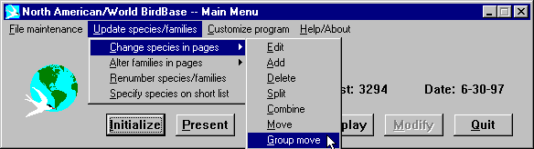 Screen Capture of BirdArea Menu