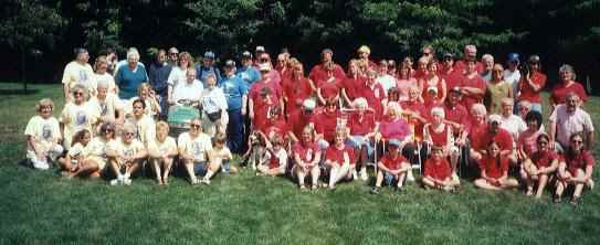 Morrison Reunion 1998: A different color is worn by the descendants of each of the children of George Morrison