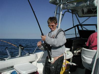 lynn from Manistee Inn catching King salmon