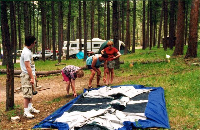 Nate, Mom, Brent, Joy Setting up Camp - July 4th, 2000