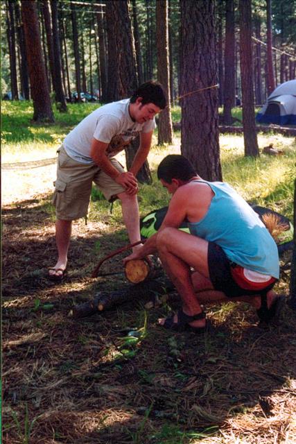 Nate & Brent Cutting Wood - July 2000