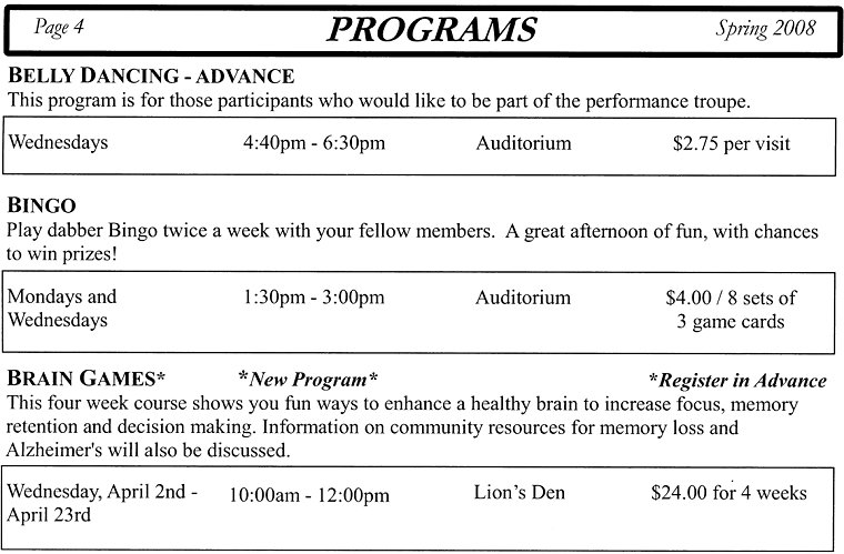 Programs - Belly Dancing - Advance, Bingo, Brain Games - Page 4