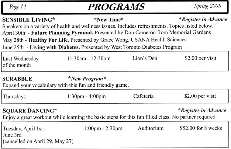 Programs - Sensible Living, Scrabble, Square Dancing - Page 14