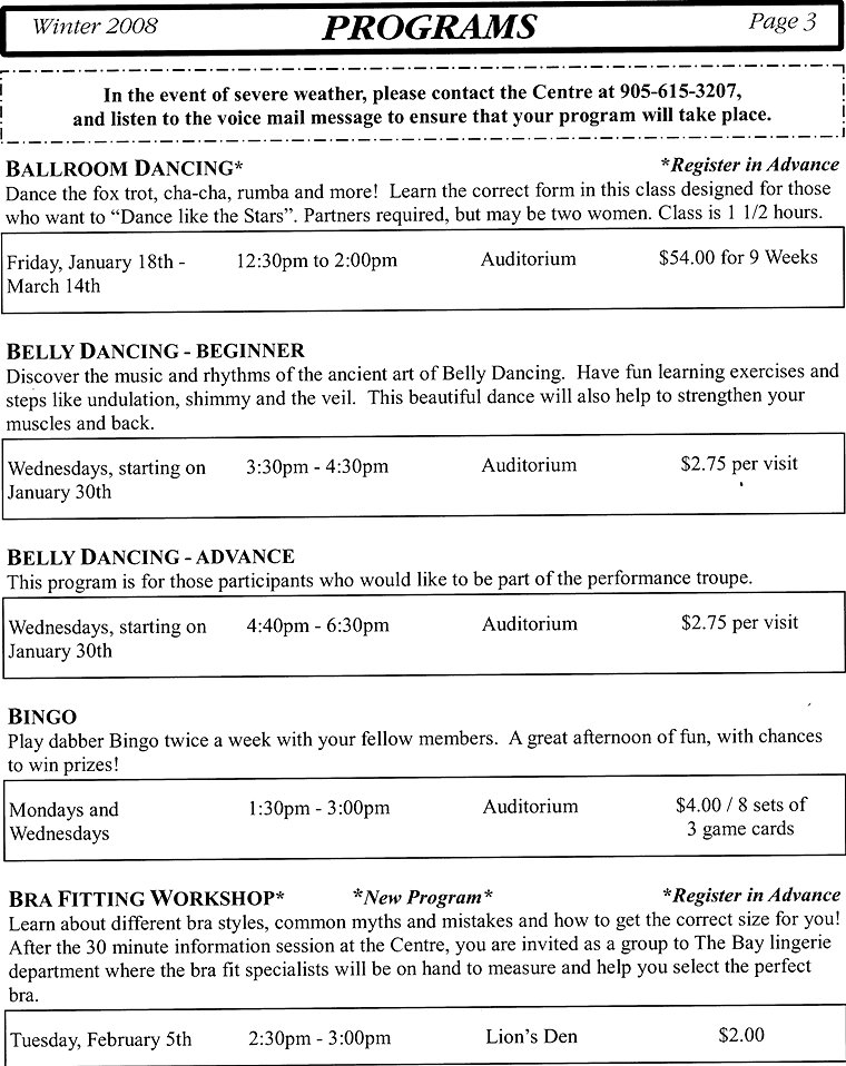 Square One Older Adult Centre - Programs - Ballroom Dancing, Belly Dancing - Beginner, Belly Dancing - Advance, Bingo, Bra Fitting Workshop - Page 3