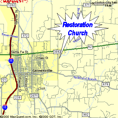 Map to our Church at 1000 N. Radio Hill Rd. in Gainesville, Texas.