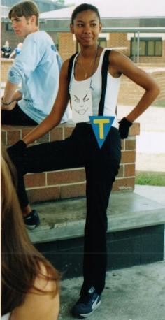 LaRissa Broughton-Gray on Mime Day, Thespian Induction Week 2002 [Photo Courtesy Katie Bolla.]