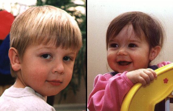 Addison and Madeleine-Thanksgiving, 1999.  
Madeleine is very proud of herself here, as she has just stood alone for the first time.