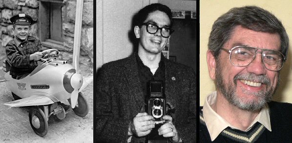 Rick with his 1942 toy plane, 1957 with Rollei, and in 2003, with beard