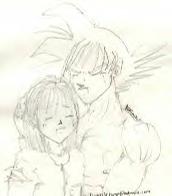 A haggard Goku and Bulma, holding onto each other