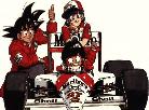 Goku, Bulma, and Gohan, with their completed racecar