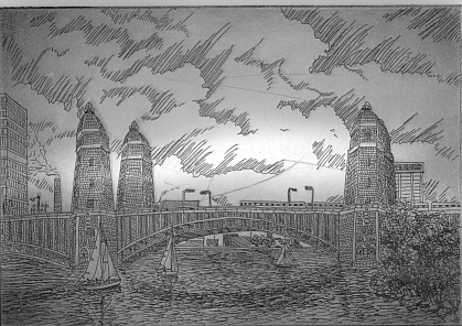 Etching of Longfellow Bridge