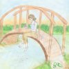 Chikako sitting on a bridge looking at her locket (lotsa watercolor pencils in this)