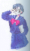 Ami in a winter uniform and glasses.