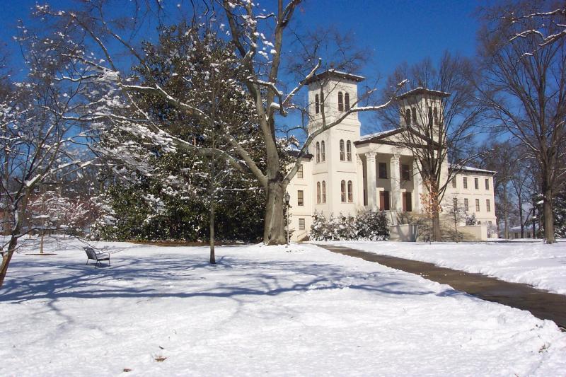 A view of the front of Main Building.