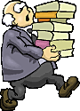 Old man with stack of books