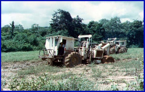 Vibrators stuck in the mud. One of the problems trying to work during the rainy season.
