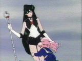 Rini squeazes onto Sailor Pluto in the Time Realm