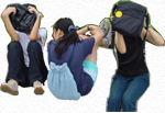 Cindy, Jessie and Kel with face covered...