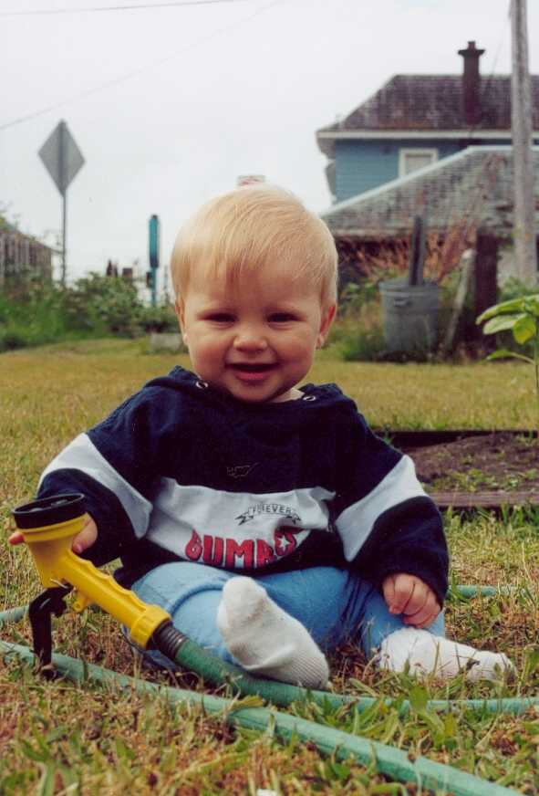 Chase in the back yard