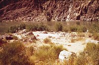 LEFT - 87-1 (LOWER) SUSPENSION BRIDGE. CC=40 HEAVILY USED. IMMEDIATELY ABOVE PHANTOM RANCH. 1975. NPS, BORDEN.<br>
