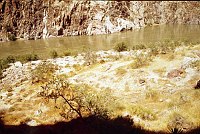 LEFT - 87-1 (MIDDLE) SUSPENSION BRIDGE. CC=40 HEAVILY USED. IMMEDIATELY ABOVE PHANTOM RANCH. 1975. NPS, BORDEN.CC= 1975. NPS, BORDEN.<br>