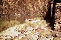 LEFT - 87-1 (UPPER) SUSPENSION BRIDGE. CC=40 HEAVILY USED. IMMEDIATELY ABOVE PHANTOM RANCH. 1975. NPS, BORDEN.CC= 1975. NPS, BORDEN.<br>