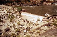RIGHT - BLACKTAIL CANYON (LOWER) CC=40. LONG DISTANCE FROM MOORING TO CAMPSITE. 1975. NPS, BORDEN.<br>