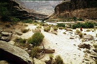 RIGHT - BLACKTAIL CANYON (UPPER) CC=40. LONG DISTANCE FROM MOORING TO CAMPSITE. 1975. NPS, BORDEN.<br>