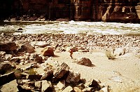 RIGHT - UPSET RAPID (UPPER) CC=15. POTENTIAL LOSS OF BEACH BY EROSION.  1975. NPS, BORDEN.