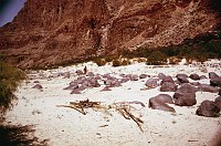 RIGHT - LOWER LAVA FALLS RAPIDS. CC=40. LANDING SITE BELOW LAVA FALLS RAPIDS. 1975. NPS, BORDEN.