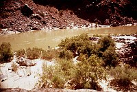 LEFT - BRIDGE CANYON HOTEL. CC=40. HEAVILY USED. LAST GOOD BEACH OF GRAND CANYON. 1975. NPS, BORDEN.