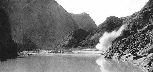 View down river towards delta of Bright Angel Creek. Photo by Kolb Bros