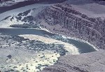 TELEPHOTO OF COLORADO RIVER FROM LIPAN POINT. DETAIL OF UNKAR DELTA AND RAPIDS.2,500 CFS LOW WATER FLOW. 9 JULY 1963. NPS, BEAL.