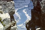 TELEPHOTO OF COLORADO RIVER FROM MORAN POINT. 2,500 CFS LOW WATER FLOW. 9 JULY 1963. NPS, BEAL.