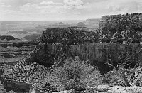 IV) ARIEL POINT AT RIGHT OVER ITS COCONINO PRONG: ISIS, OSIRIS, BUDDHA, SHIVA AND LOWER DEVA. TOWER OF SET AND CHEOPS FURTHER SOUTH. GRCA 70069. SUMMER 1951. CLUBB PHOTO.