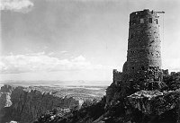 DESERT VIEW WATCHTOWER B)1933 WITH CONSTRUCTION HOIST STILL ATTACHED. CIRCA 1933. NPS, GRANT 