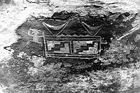PETROGLYPH, MAZE/MEANDER DESIGN FROM CHEVLON REPRODUCED BY MARY COLTER IN DESERT VIEW WATCHTOWER.GRCA 22608. CIRCA 1932. COLTER PHOTO.