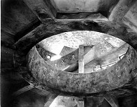 DESERT VIEW WATCHTOWER. INTERIOR LOOKING UP THROUGH 2ND GALLERY PARAPET. GRCA 15952. CIRCA 1932. FRED HARVEY CO.
