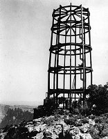 STEEL FRAMEWORK OF DESERT VIEW WATCHTOWER DURING CONSTRUCTION. GRCA 22641. CIRCA 1931. SANTA FE RR. 
