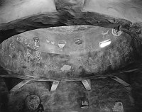 DESERT VIEW WATCHTOWER. INTERIOR LOOKING UP THROUGH THE SECOND GALLERY PARAPET. CIRCA 1932. FRED HARVEY CO. GRCA 15953
