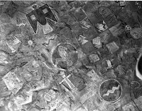 DETAIL OF HOPI ARTIST FRED KABOTIE'S PICTOGRAPH PAINTING ON THE CEILING OF DESERT VIEW WATCHTOWER. GRCA 15961. CIRCA 1932. FRED HARVEY CO.