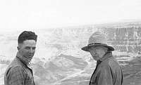 DON HIRCHBORN, WATCHTOWER CONTRACTOR, ON RIM W/ MARY COLTER. DESERT VIEW. CIRCA 1932. COLTER. 